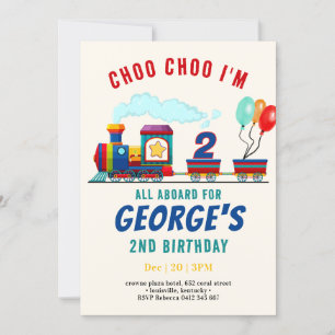 Choo Choo Train Vehicle Transportation Birthday  I Invitation