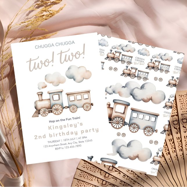 Choo Choo! Two! Train-Themed 2nd Birthday Invitation (Creator Uploaded)