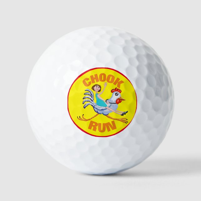 Chook run fun yellow background golf balls (Front)