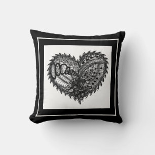 Choose A Colour Spiked Edge Decorative Heart Black Throw Pillow