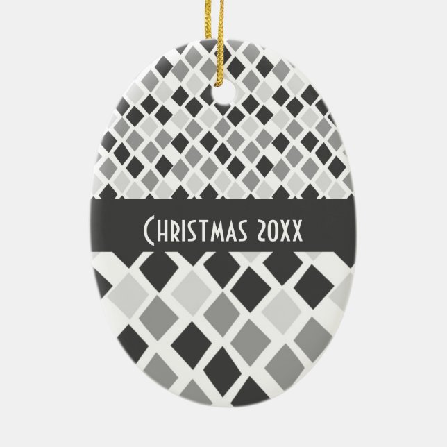 Choose Any Colour Harlequin Diamonds Pattern Ceramic Ornament (Back)