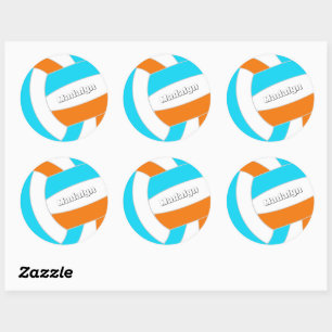 choose ANY team colors volleyball player name Classic Round Sticker