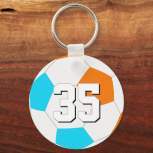 choose ANY team colors w jersey number soccer Keychain