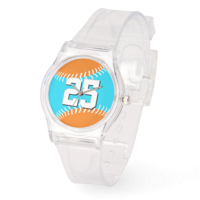 choose ANY team colors w jersey number softball Watch (Angle)