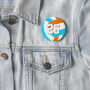choose ANY team colors w jersey number volleyball 2 Inch Round Button