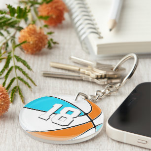 choose ANY team colours w jersey number basketball Keychain