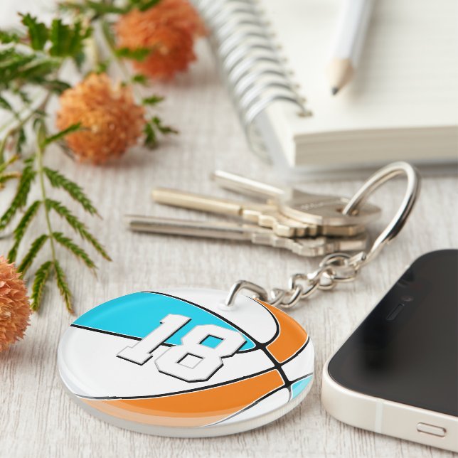 choose ANY team colours w jersey number basketball Keychain (Front Right)