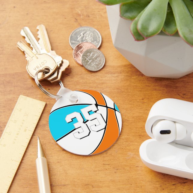 choose ANY team colours w jersey number basketball Keychain (Desk)