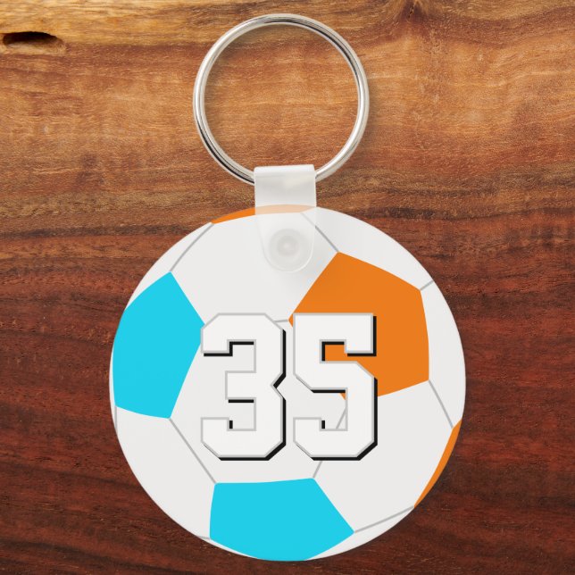 choose ANY team colours w jersey number soccer Keychain (Front)