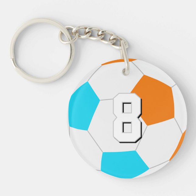 choose ANY team colours w jersey number soccer Keychain (Front)
