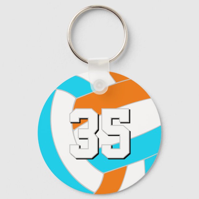 choose ANY team colours w jersey number volleyball Keychain (Front)