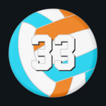 choose ANY team colours w jersey number volleyball Magnet<br><div class="desc">Choose your own colours! This team colours volleyball magnet features the image of a bright blue, orange and white volleyball - personalize with the athlete's jersey number -- to change the colours of the volleyball's blue & orange panels, click the "Edit this design" button (above) to access the Zazzle design...</div>