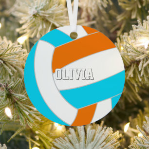 choose ANY team colours w jersey number volleyball Metal Ornament