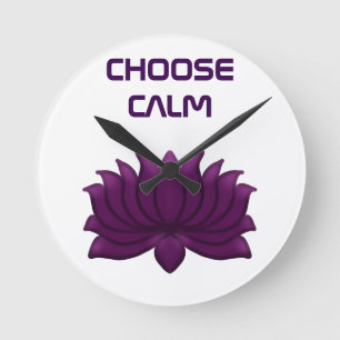Choose Calm Purple Lotus Flower Round Clock