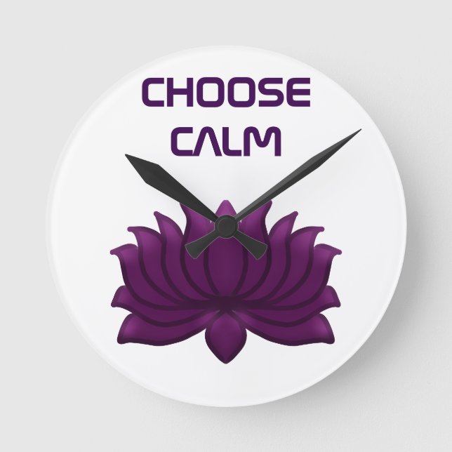 Choose Calm Purple Lotus Flower  Round Clock (Front)