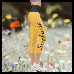 CHOOSE COLOR Yellow Black Name yoga capri leggings<br><div class="desc">CHOOSE YOUR COLOR custom yoga capri leggings! Printed edge to edge, with your name in large black script name up one leg! Sample is yellow with black waist, but you can easily customize to color of your choice. Also easy to change or delete example text. All Rights Reserved © 2020...</div>
