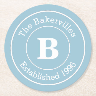 Choose Colour Family Monogram Name and Year Round Paper Coaster