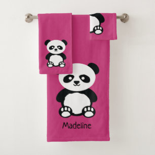 Choose Colour Panda Bear Face Pattern Pink Kawaii Bath Towel Set