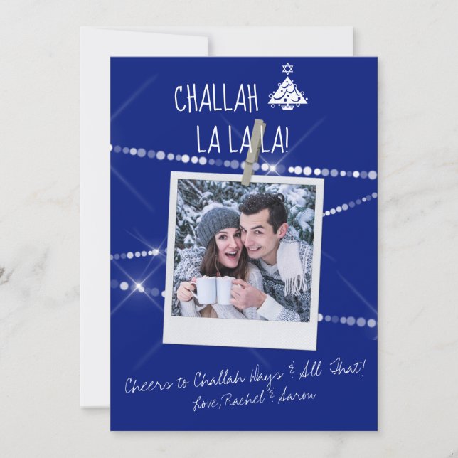 Choose Custom Colour Photo Chrismukkah Card in Blu (Front)