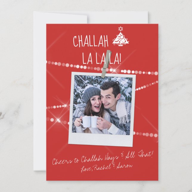 Choose Custom Colour Photo Chrismukkah Card | Red (Front)