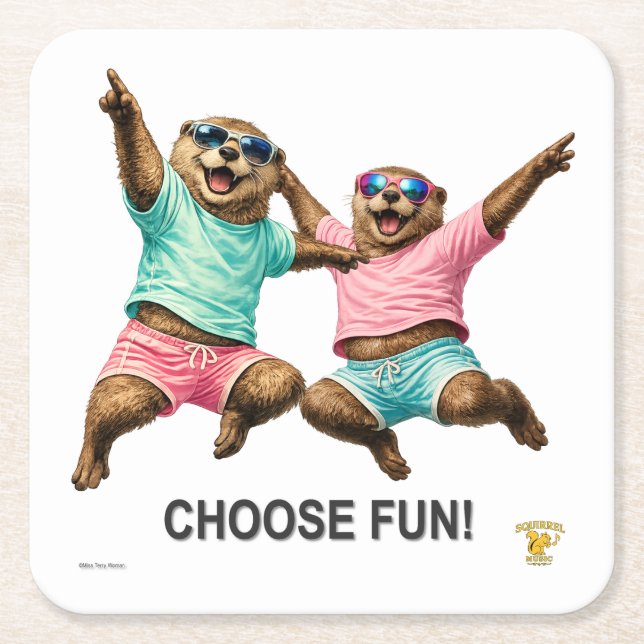 Choose Fun Otter Duo Square Paper Coaster (Front)