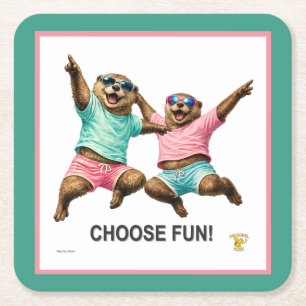 Choose Fun Otter Duo Square Paper Coaster