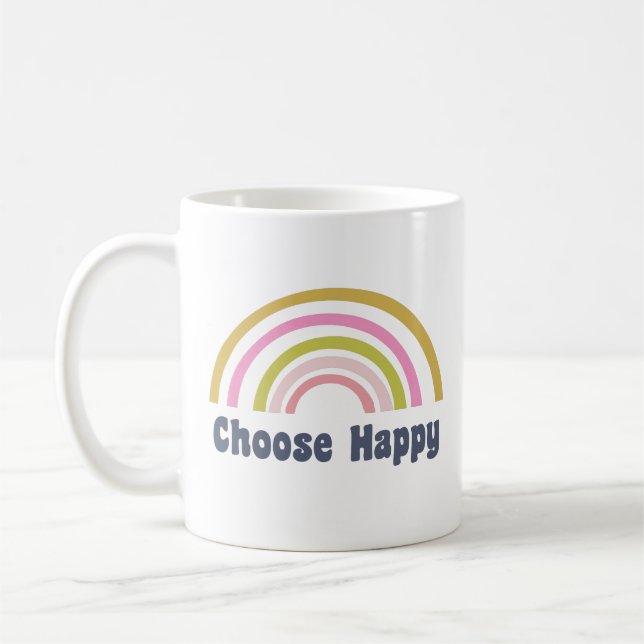 Choose Happy Cute Retro Rainbow Inspirational Coffee Mug (Left)