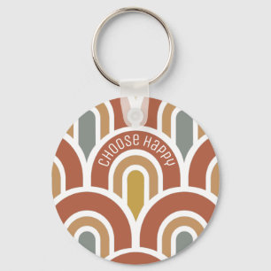 Choose Happy Modern muted rainbows design Keychain