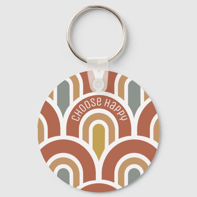 Choose Happy Modern muted rainbows design Keychain (Front)