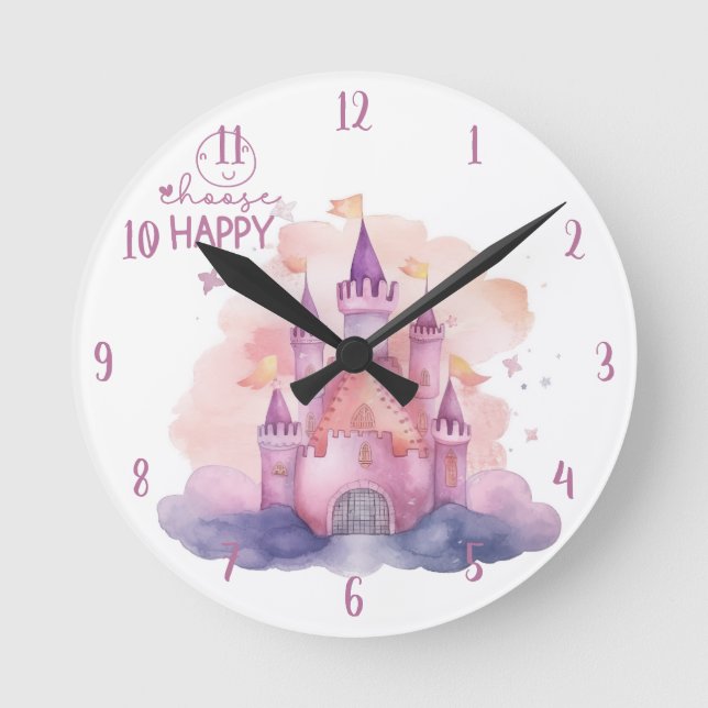 Choose Happy Palace on the Pink Cloud customizable Round Clock (Front)
