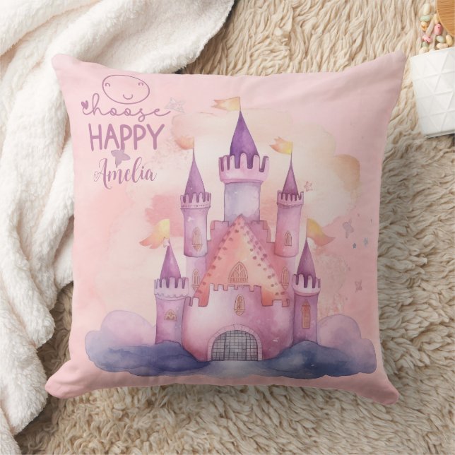Choose Happy Palace on the Pink Cloud Throw Pillow (Blanket)