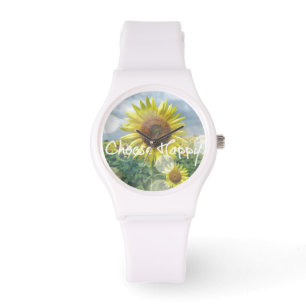 Choose Happy Quote with Sunflowers Watch