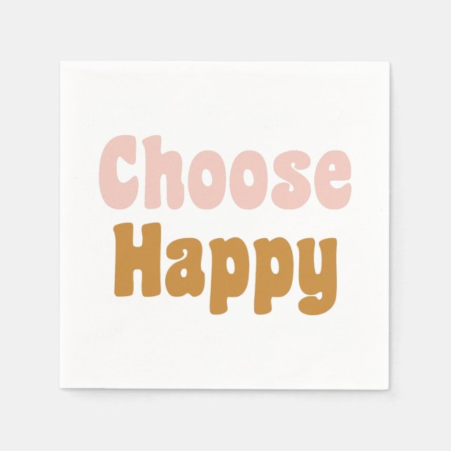 Choose Happy Retro Lettering in Blush and Mustard Napkin (Front)