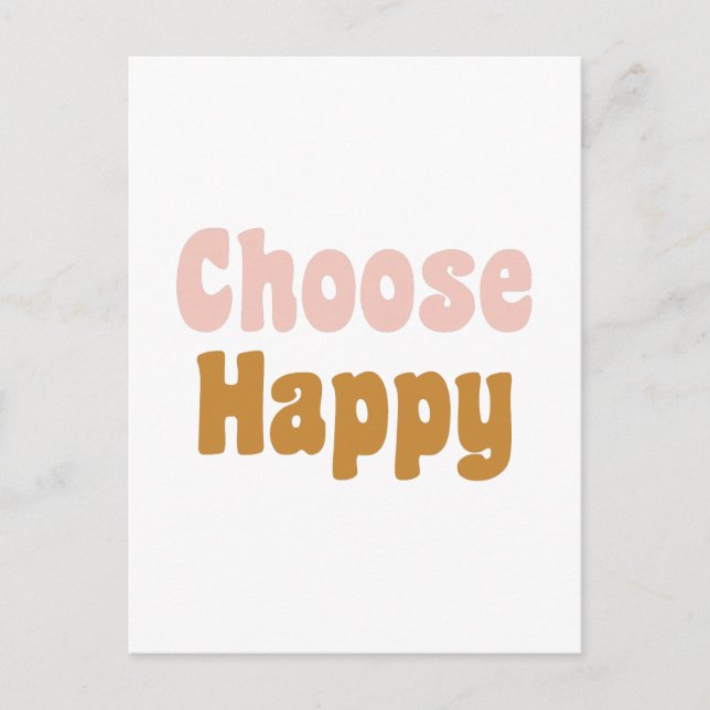 Choose Happy Retro Lettering in Blush and Mustard Postcard (Front)