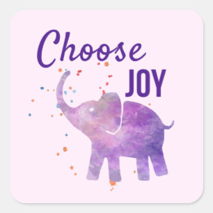 choose joy colourful elephant paint purple pink square sticker