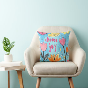 Choose Joy Colourful Flower Art Throw Pillow