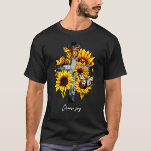 Choose joy Cross Sunflowers Butterflies Christian T-Shirt