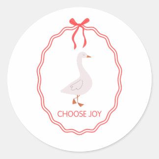 Choose Joy Cute Goose with Red Ribbon Frame Classic Round Sticker