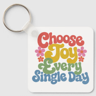 Choose Joy Every Single Day Retro Rainbow Keychain