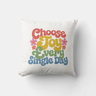 Choose Joy Every Single Day Retro Rainbow Throw Pillow
