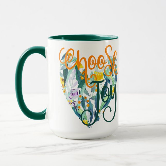 Choose Joy Floral Heart Name Mug (Left)
