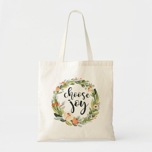 Choose Joy, Inspirational Floral Gift Tote Bag (Front)