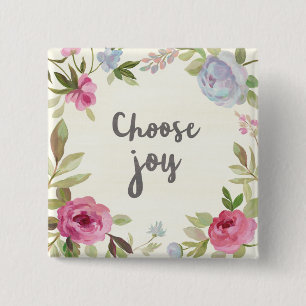 Choose Joy Pastel Floral 2 Inch Square Button