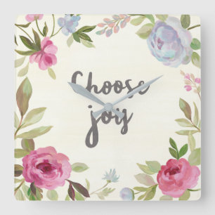 Choose Joy Pastel Floral Square Wall Clock