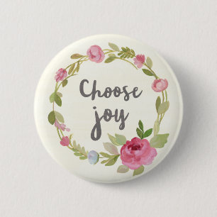 Choose Joy   Pink Pastel Roses 2 Inch Round Button