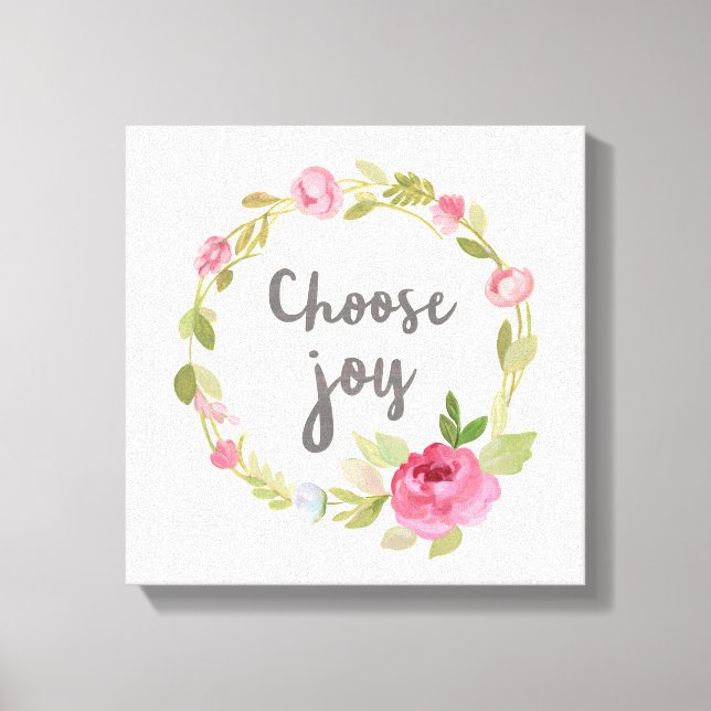 Choose Joy | Pink Pastel Roses Canvas Print (Front)