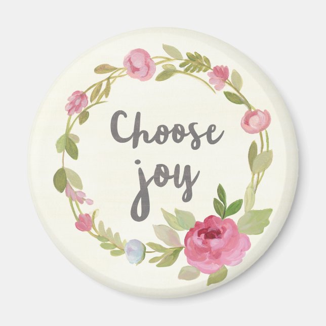 Choose Joy | Pink Pastel Roses Magnet (Front)