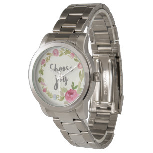 Choose Joy   Pink Pastel Roses Watch