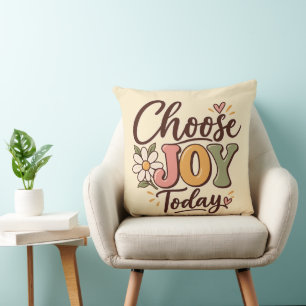 Choose Joy Today Retro Groovy Daisy Positive Quote Throw Pillow
