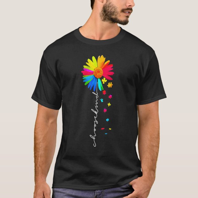 Choose Kind Autism Awareness Rainbow Sunflower War T-Shirt (Front)